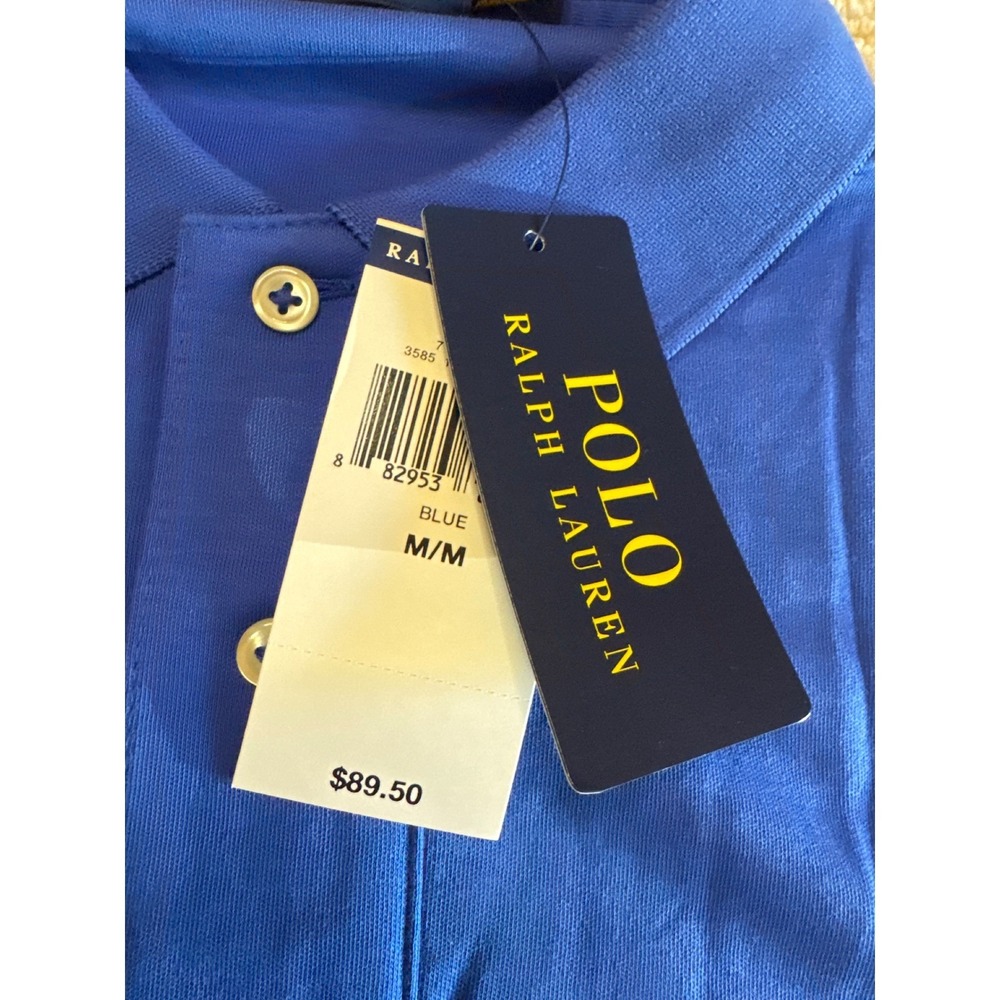 Polo Ralph Lauren Blue Short Sleeve Mesh Polo Shirt M Red Pony Logo NWT New - Picture 5 of 8